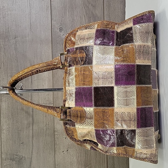 Beirn Handbags - Beirn Python Snake Patchwork Leather Tote Shoulder Bag Handbag